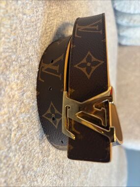 Louis Vuitton Monogram Canvas Belt with Gold LV Buckle